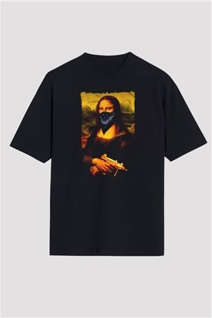 Mona Lisa Siyah Oversize Tişört Oversize T-shirt - TişörtFabrikası