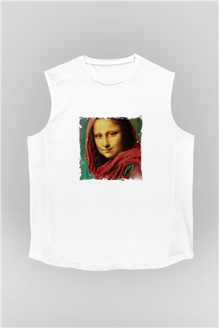 Mona Lisa Unisex Baskılı Beyaz Kolsuz Tişört