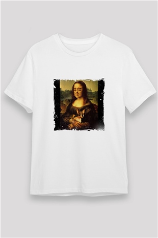 Mona Lisa Unisex Baskılı Beyaz Tişört