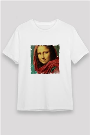 Mona Lisa Unisex Baskılı Beyaz Tişört