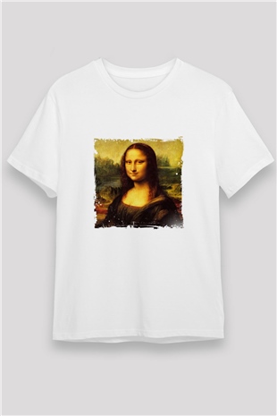 Mona Lisa Unisex Baskılı Beyaz Tişört