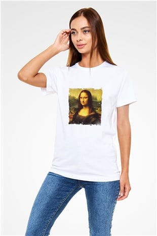 Mona Lisa Unisex Baskılı Beyaz Tişört