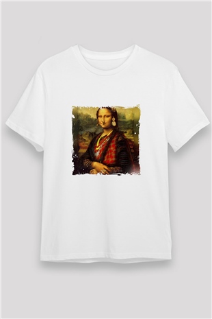 Mona Lisa Unisex Baskılı Beyaz Tişört