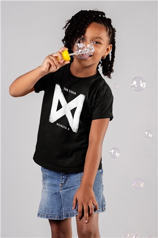 Monsta X K-Pop Baskılı Siyah Unisex Çocuk Tişört