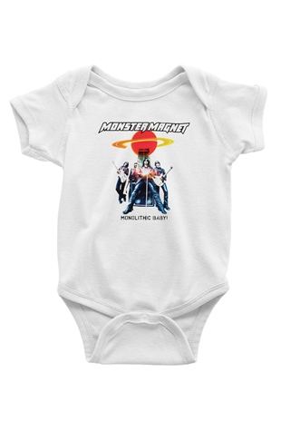 Monster Magnet Baskılı Beyaz Unisex Bebek Body - Zıbın