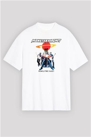 Monster Magnet Beyaz Unisex Oversize Tişört T-Shirt