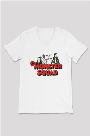 Monster Squad Beyaz Unisex V Yaka Tişört