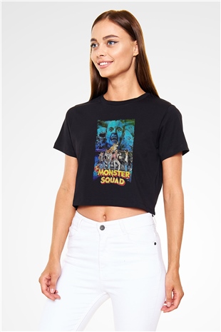 Monster Squad Siyah   Crop Top Tişört