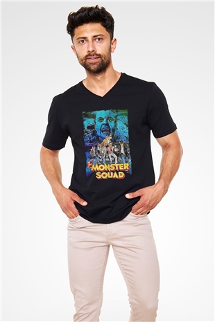 Monster Squad Siyah Unisex  V Yaka Tişört