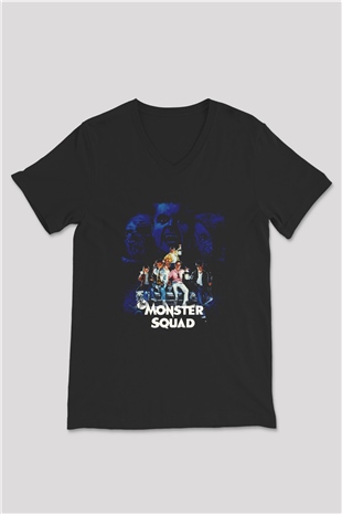 Monster Squad Siyah Unisex  V Yaka Tişört