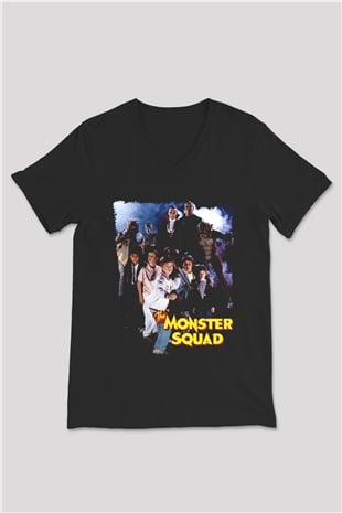 Monster Squad Siyah Unisex  V Yaka Tişört