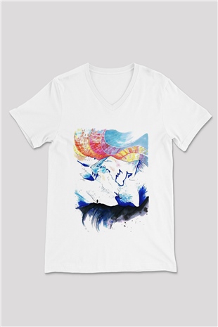 Mont Blanc Beyaz Unisex V Yaka Tişört T-Shirt