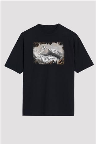 Mont Blanc Siyah Unisex Oversize Tişört T-Shirt