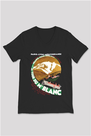 Mont Blanc Siyah Unisex V Yaka Tişört T-Shirt