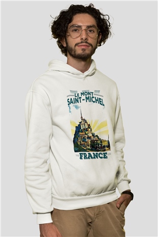 Mont Saint-Michel Beyaz Unisex Kapşonlu Sweatshirt