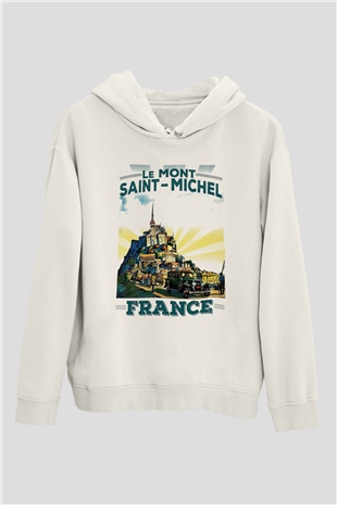 Mont Saint-Michel Beyaz Unisex Kapşonlu Sweatshirt