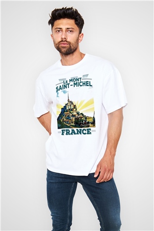 Mont Saint-Michel Beyaz Unisex Oversize Tişört T-Shirt