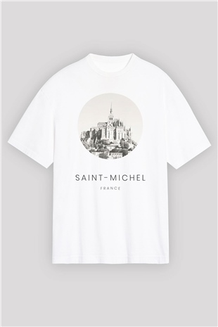Mont Saint-Michel Beyaz Oversize Tişört Oversize T-shirt - TişörtFabrikası