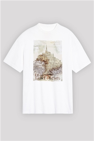 Mont Saint-Michel Beyaz Oversize Tişört Oversize T-shirt - TişörtFabrikası