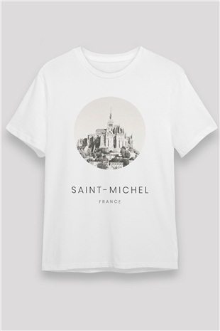 Mont Saint-Michel Beyaz Unisex Tişört T-Shirt - TişörtFabrikası