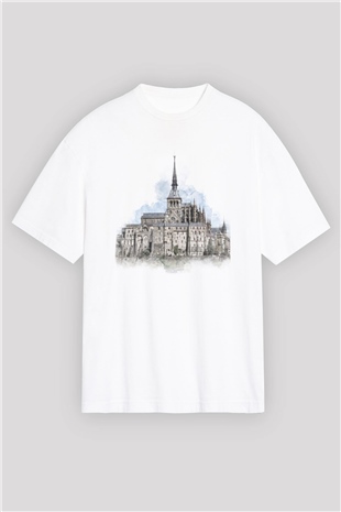 Mont Saint-Michel Beyaz Oversize Tişört Oversize T-shirt - TişörtFabrikası
