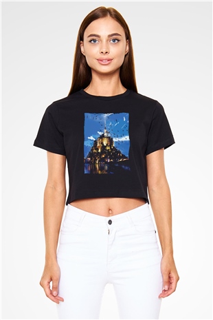 Mont Saint-Michel Siyah  Crop Top Tişört