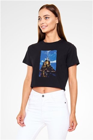 Mont Saint-Michel Siyah  Crop Top Tişört