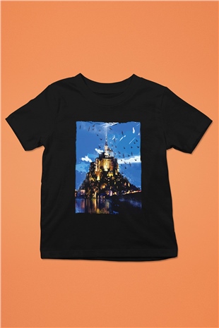 Mont Saint-Michel Siyah Unisex Çocuk Tişört