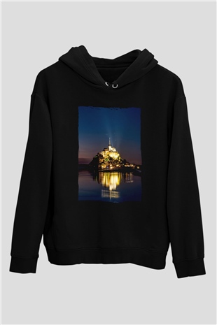 Mont Saint-Michel Siyah Unisex Hoodie