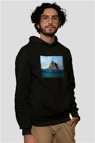 Mont Saint-Michel Siyah Unisex Hoodie