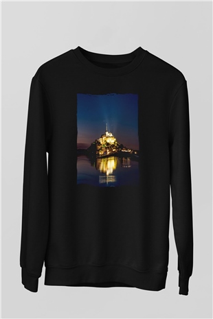 Mont Saint-Michel Siyah Unisex Sweatshirt