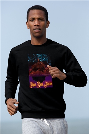 Mont Saint-Michel Siyah Unisex Sweatshirt