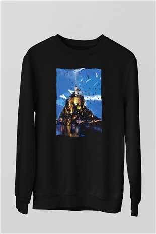 Mont Saint-Michel Siyah Unisex Sweatshirt