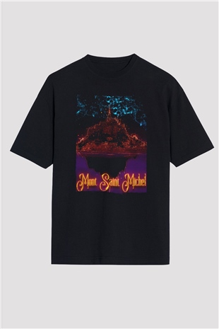 Mont Saint-Michel Siyah Oversize Tişört Oversize T-shirt - TişörtFabrikası