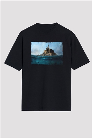 Mont Saint-Michel Siyah Oversize Tişört Oversize T-shirt - TişörtFabrikası