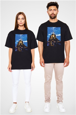 Mont Saint-Michel Siyah Oversize Tişört Oversize T-shirt - TişörtFabrikası