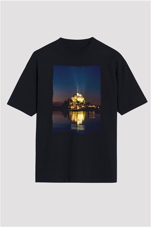 Mont Saint-Michel Siyah Oversize Tişört Oversize T-shirt - TişörtFabrikası
