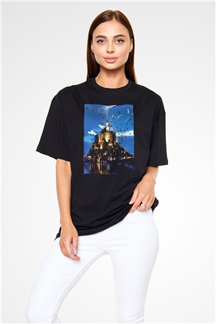 Mont Saint-Michel Siyah Oversize Tişört Oversize T-shirt - TişörtFabrikası
