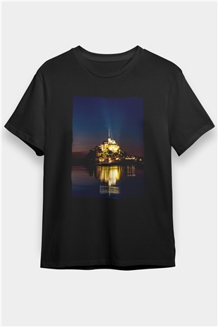 Mont Saint-Michel Siyah Unisex Tişört T-Shirt - TişörtFabrikası