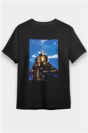 Mont Saint-Michel Siyah Unisex Tişört T-Shirt - TişörtFabrikası