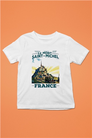 Mont SaintMichel Baskılı Beyaz Unisex Çocuk Tişört