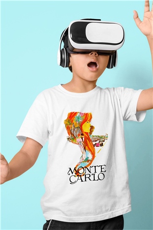 Monte Carlo Baskılı Beyaz Unisex Çocuk Tişört