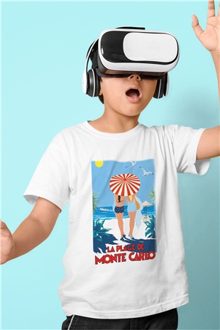 Monte Carlo Baskılı Beyaz Unisex Çocuk Tişört