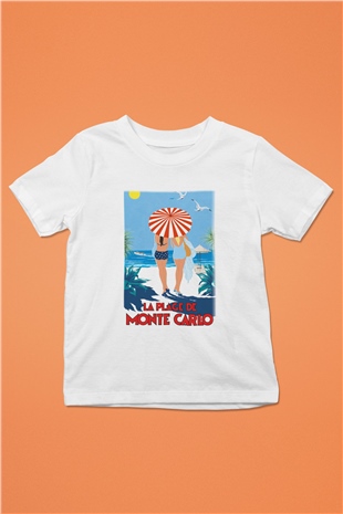 Monte Carlo Baskılı Beyaz Unisex Çocuk Tişört