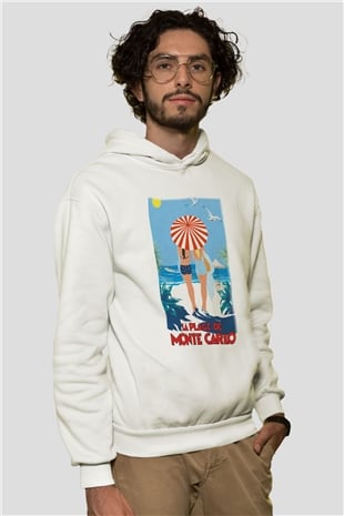 Monte Carlo Beyaz Unisex Kapşonlu Sweatshirt