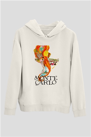 Monte Carlo Beyaz Unisex Kapşonlu Sweatshirt