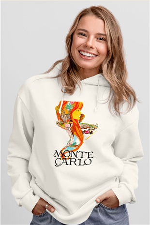 Monte Carlo Beyaz Unisex Kapşonlu Sweatshirt