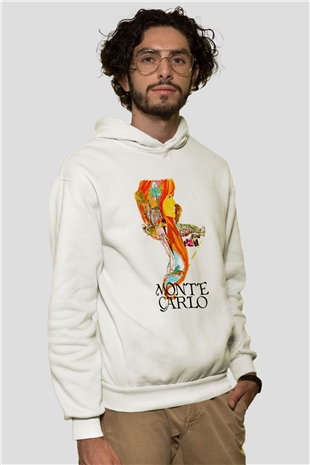 Monte Carlo Beyaz Unisex Kapşonlu Sweatshirt