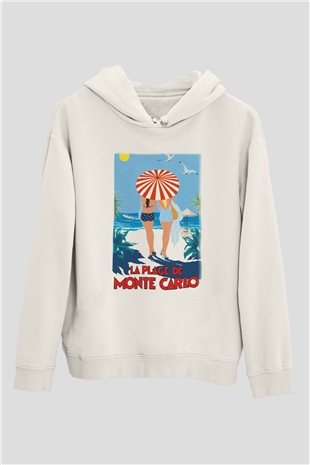 Monte Carlo Beyaz Unisex Kapşonlu Sweatshirt