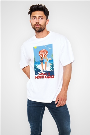 Monte Carlo Beyaz Unisex Oversize Tişört T-Shirt